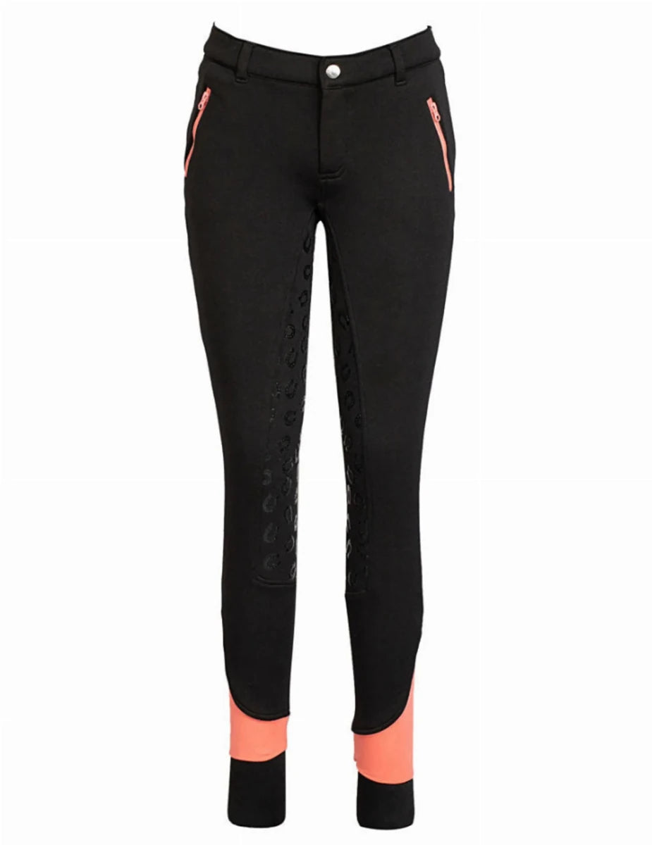 Kids Fleece-Lined Winter Riding Breeches, Black/12, view 4