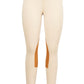 TuffRider Ladies Prime Tights in light beige with brown knee patches, designed for comfort and durability.