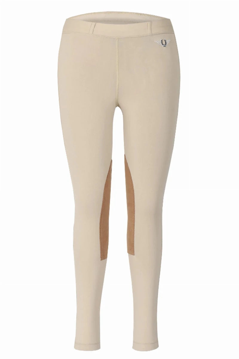 Tuffrider Children's Prime Tights With Belt Loops in beige with knee patch detailing for equestrian use