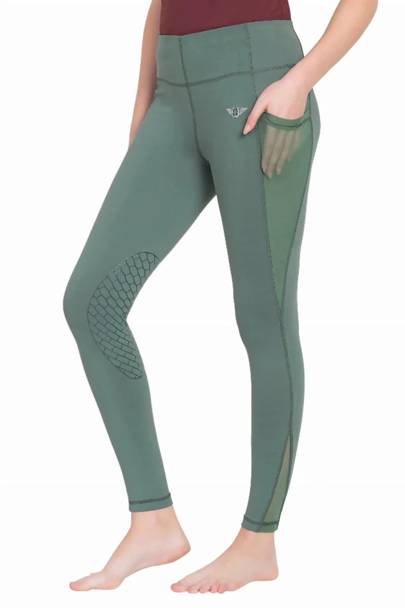 Women's Equestrian Riding Tights - TuffRider EquiCool Mesh Pocket, Duck green/1, view 3