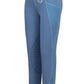 TuffRider Children's Minerva EquiCool Tights in blue with reinforced knee patches for equestrian use and comfort.