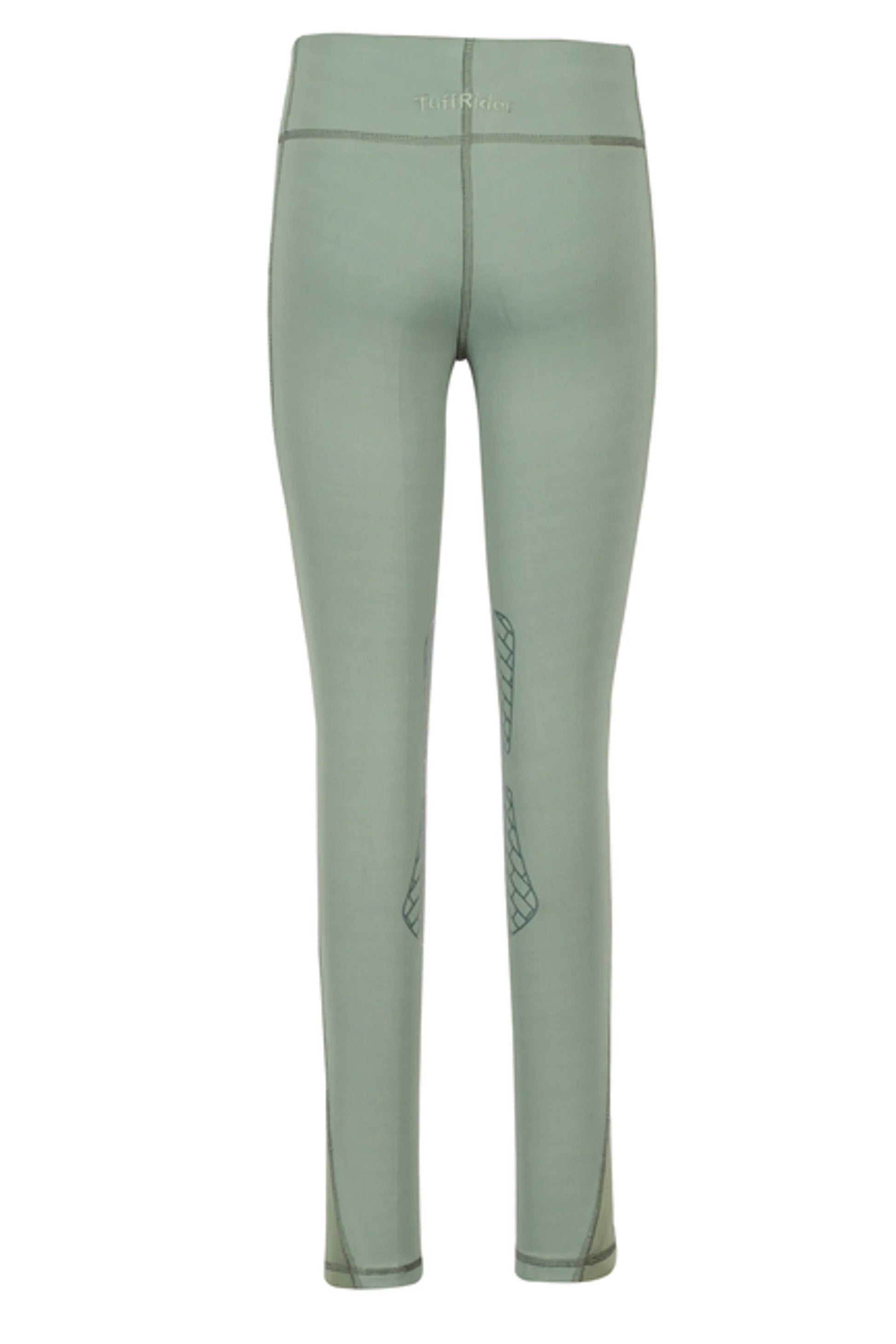 TuffRider Children's Minerva EquiCool Tights in green with reinforced knee patches for equestrian comfort and durability