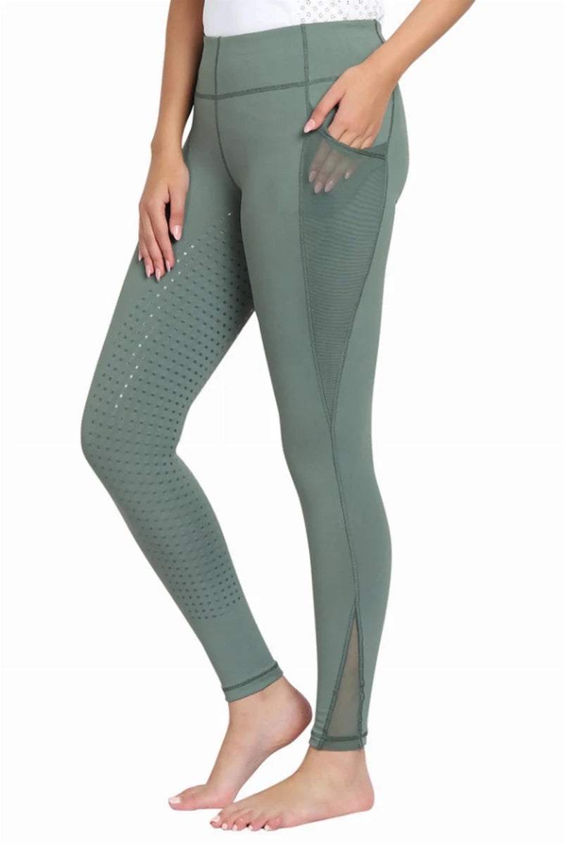 TuffRider Ladies Minerva EquiCool Full Seat Tights, duck green/1, view 3