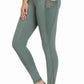 TuffRider Ladies Minerva EquiCool Full Seat Tights in sage green with mesh pocket and silicone grip full seat design.