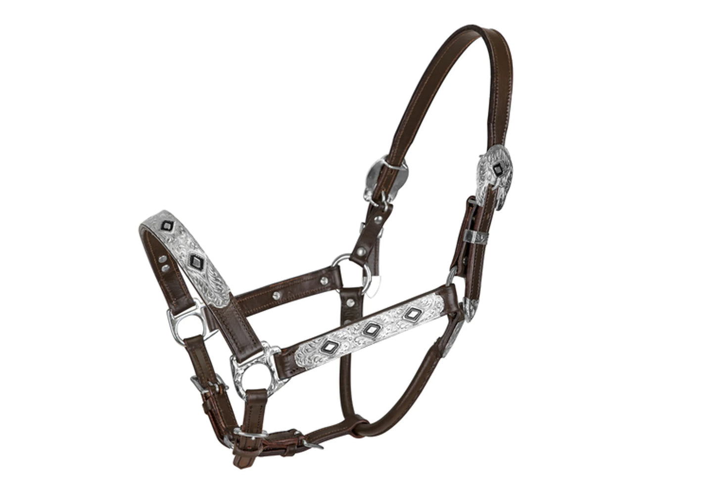 TuffRider Western Show Halter With Silver - Dark Brown - Horse with intricate silver accents for equestrian use