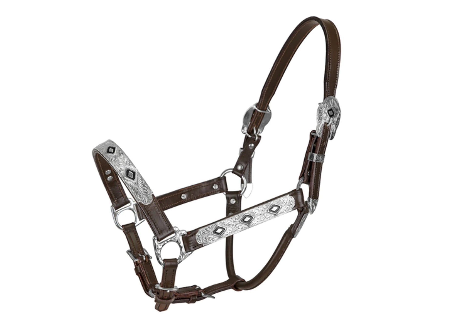 TuffRider Western Show Halter With Silver - Dark Brown - Horse, premium horse tack in rich dark brown color