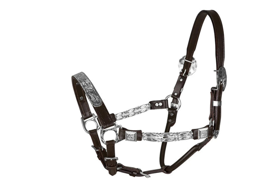 TuffRider Western Deluxe Show Halter with Etched Silver Hardware, Dark brown/HORSE