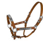 TuffRider Western Deluxe Show Halter with Engraved Silver Bar - Double Ply Leather Horse Halter for Competition brown leather