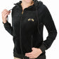 Woman wearing black Equine Couture Ladies Coco Velvet Jacket with gold horse embroidery and zip pockets