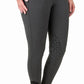 Equine Couture Ladies Nicole Knee Patch Breech in dark gray with white trim and knee grip patches for equestrian use
