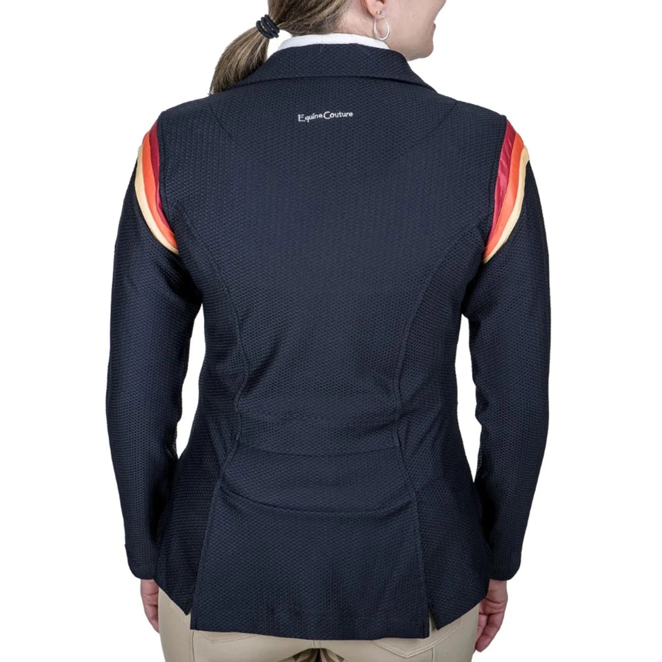 Equine Couture Women's EquiVent Gradient Show Coat- Black with Red, view 17
