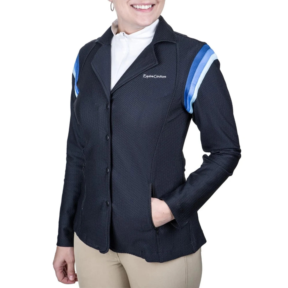 Equine Couture Women's EquiVent Gradient Show Coat- Black with Red, Black-blue/1, view 11