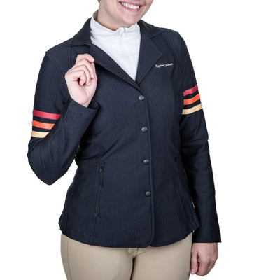 Equine Couture Women's EquiVent Gradient Show Coat with Arm Stripes, Black-red/1X
