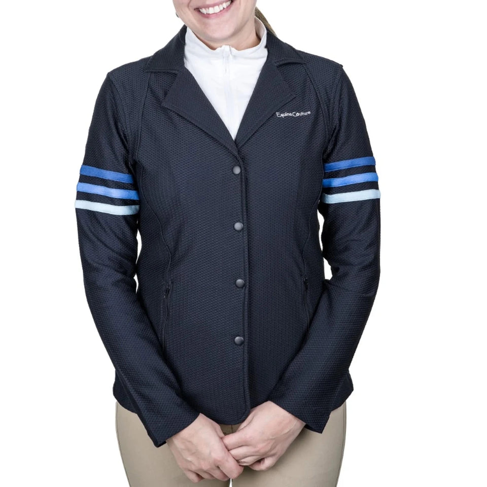 Equine Couture Women's EquiVent Gradient Show Coat with Arm Stripes, Black-blue/SMALL, view 13