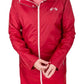 Equine Couture Ladies Downpour Rain Jacket in red with white trim, front zipper, and subtle horse logo on chest.