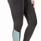 Equine Couture Daisy Printed Smyrna Tights - Women's Riding Leggings with Mesh Lower Leg in black with floral print panel