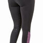 Equine Couture Daisy Printed Smyrna Tights - Women's Riding Leggings with Mesh Lower Leg shown from back in black with purple detail and grip patches
