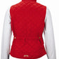 Red quilted vest with adjustable back cinchers on mannequin wearing white long sleeves, Equine Couture Ladies Spinnaker Micro Suede Vest - Lightweight Riding Vest with Adjustable Back Cinchers