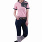Woman wearing Equine Couture Ladies Sportif Natasha Knee Patch Breeches - UltraGripp Suede Riding Pants with Wide Waistband.