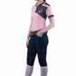 Equine Couture Ladies Sportif Natasha Knee Patch Breeches - UltraGripp Suede Riding Pants with Wide Waistband modeled by woman in equestrian attire