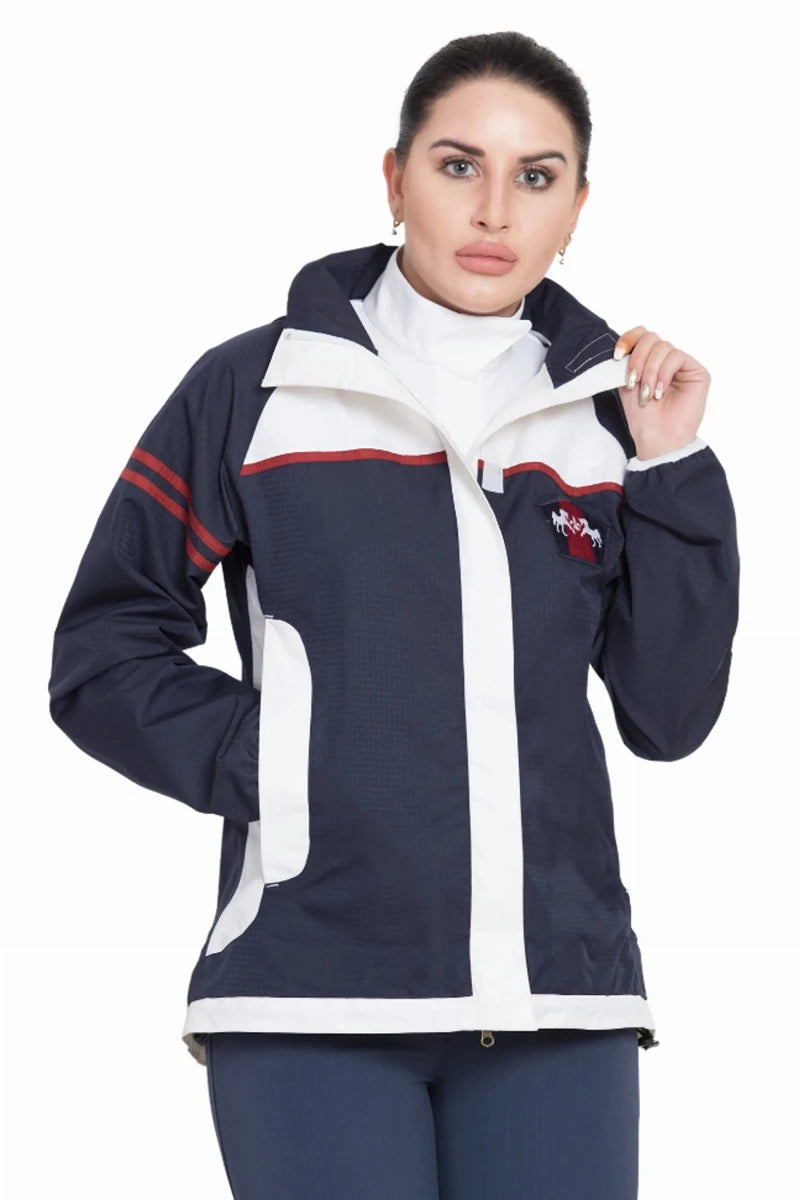 Women's Rain Jacket - Waterproof Shell with Adjustable Hood, Navy/white/3XL, view 3