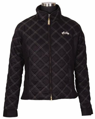 Women's Quilted Riding Jacket - Lightweight Ultra-Suede Jacket with, Black/light tan stitching/X-LARGE