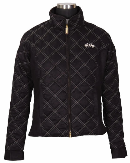 Women's Quilted Riding Jacket - Lightweight Ultra-Suede Jacket with Side Gussets in black with diamond stitching and logo