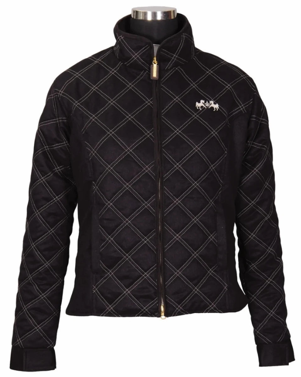 Women's Quilted Riding Jacket - Lightweight Ultra-Suede Jacket with, Black/light tan stitching/X-SMALL, view 5