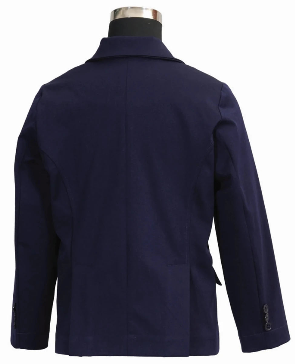 Back view of Children's Equestrian Show Coat - Classic Competition Jacket with Stretch Fabric & Vented Back - Equine Couture Raleigh in navy blue.
