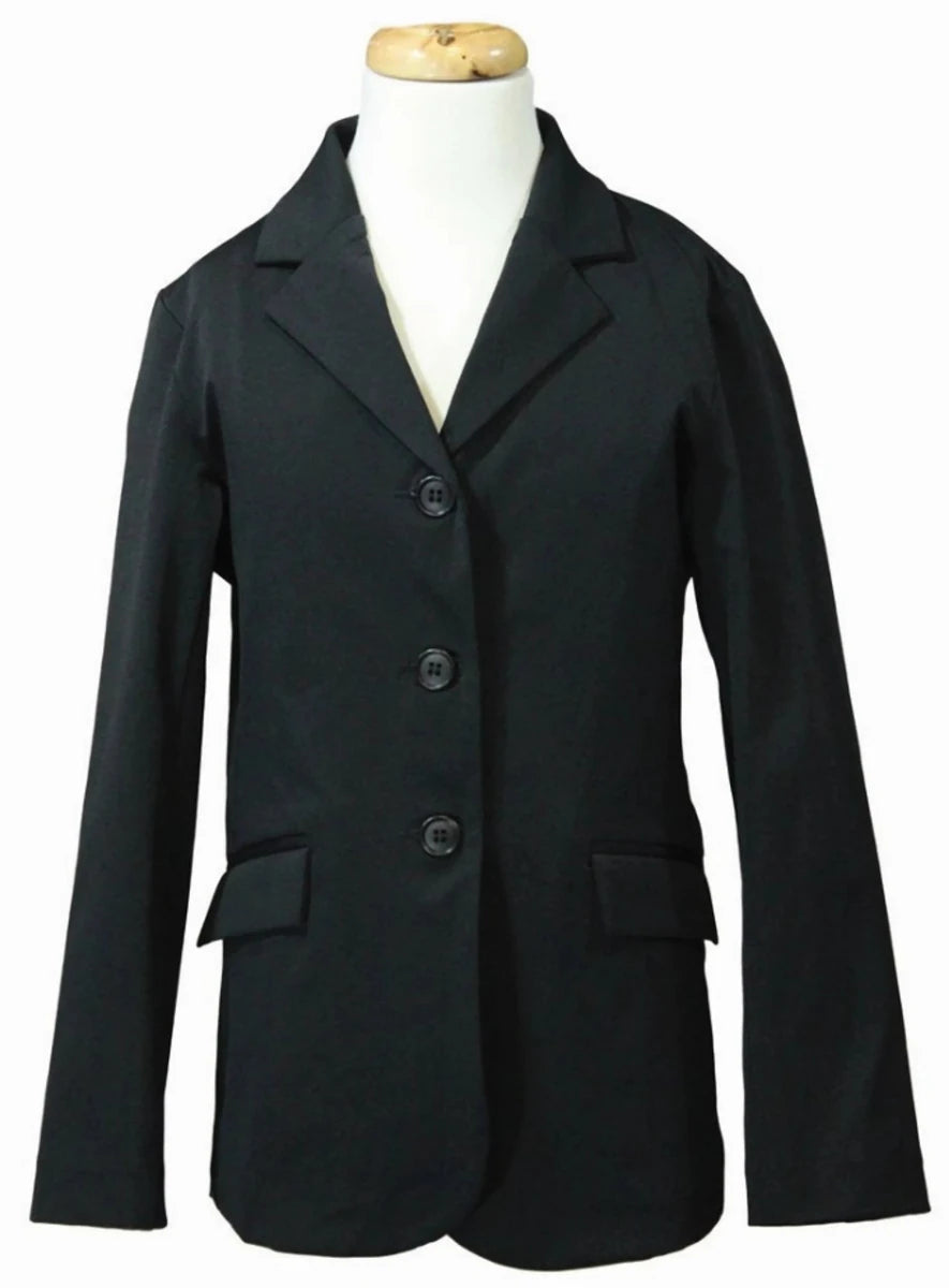 Children's Equestrian Show Coat - Classic Competition Jacket with Stretch Fabric & Vented Back - Equine Couture Raleigh displayed on mannequin