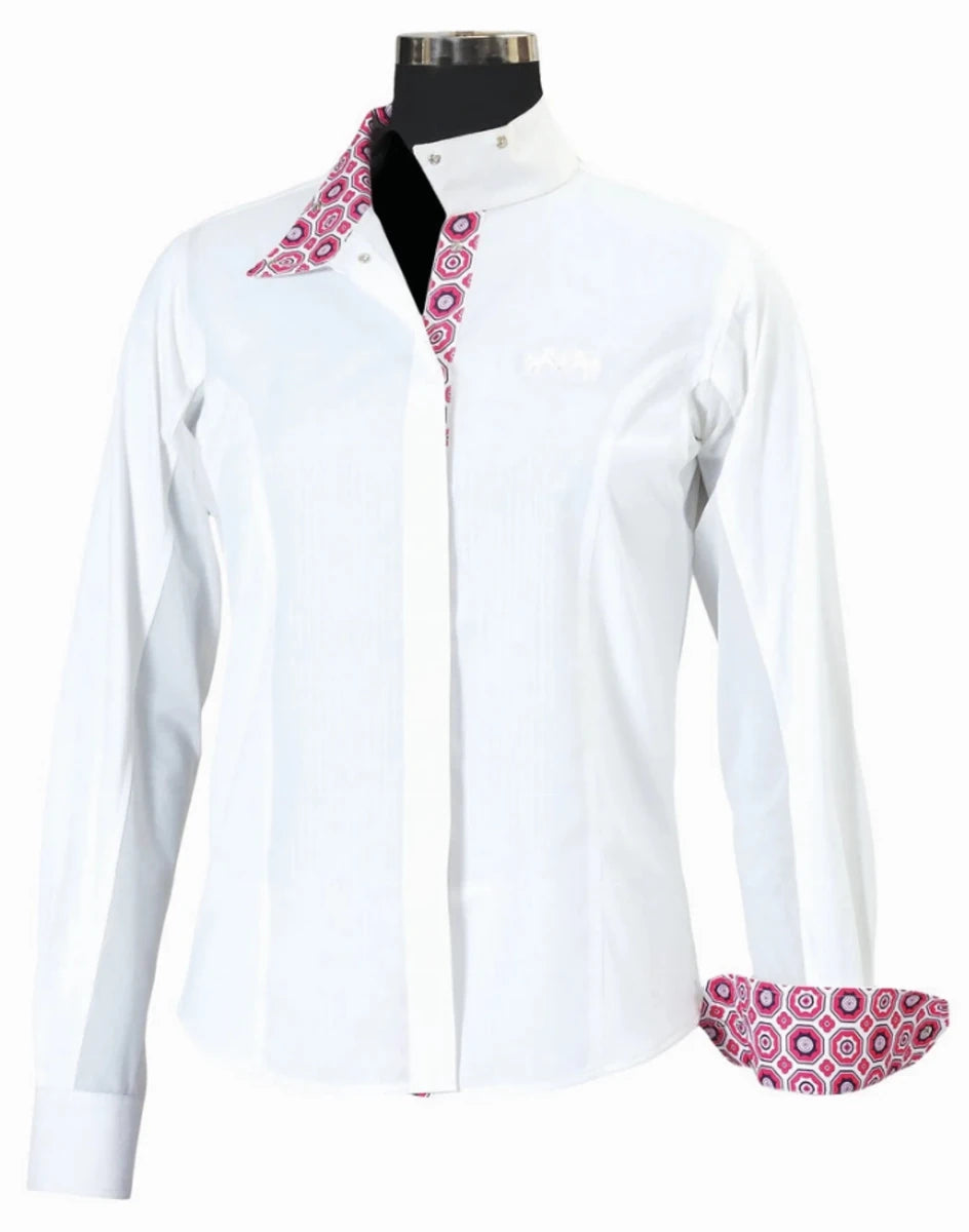 Equine Couture Kelsey Long Sleeve Show Shirt for Kids, White/pink/8, view 2