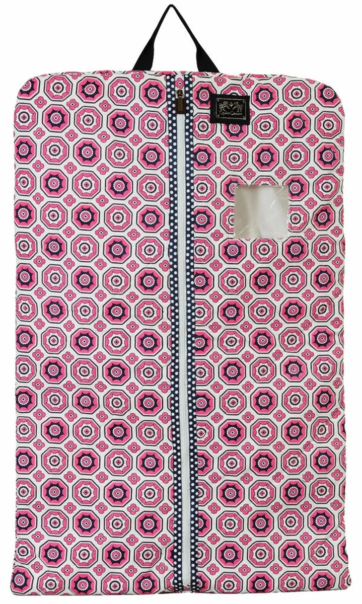 Equestrian Garment Bag - Show Coat & Apparel Storage with Water-Resistant Fabric - Equine Couture Kelsey in pink geometric pattern