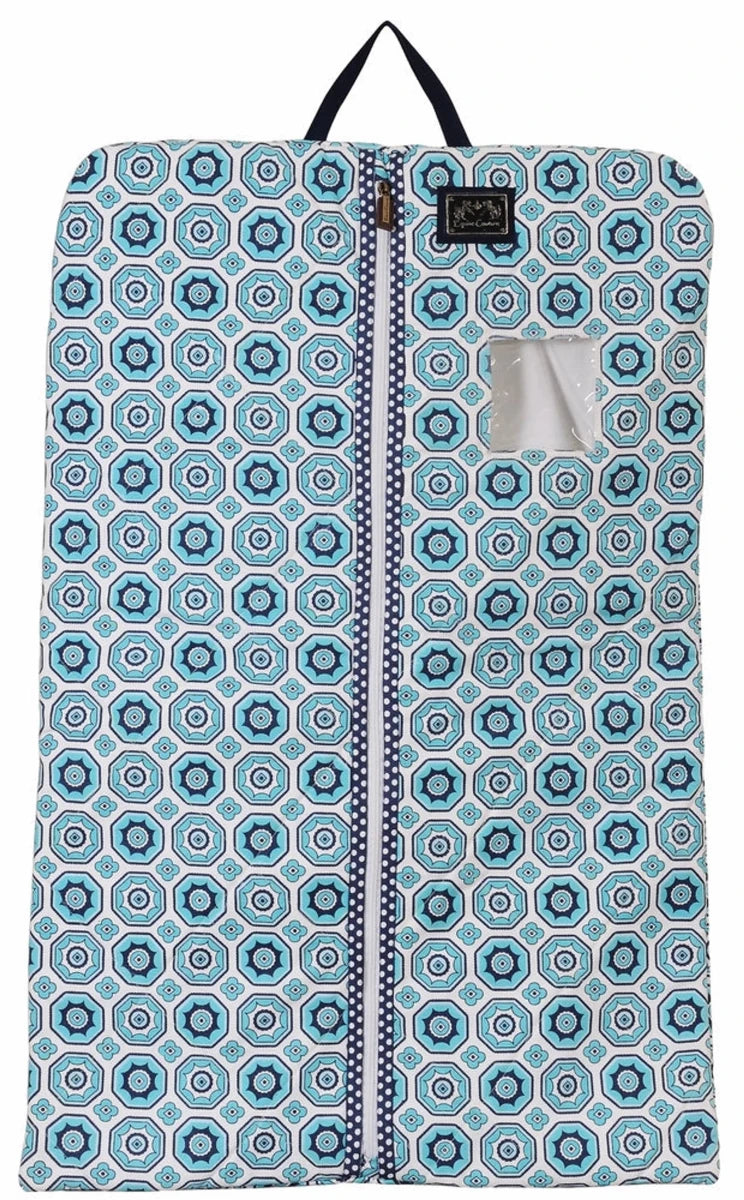 Equestrian Garment Bag - Show Coat & Apparel Storage with Water-Resistant Fabric - Equine Couture Kelsey in blue pattern