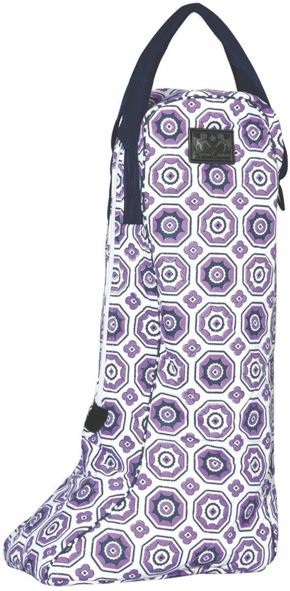 Equine Couture Kelsey Equestrian Boot Bag - Water Resistant Riding Boot Carrier with Full Zipper in purple pattern