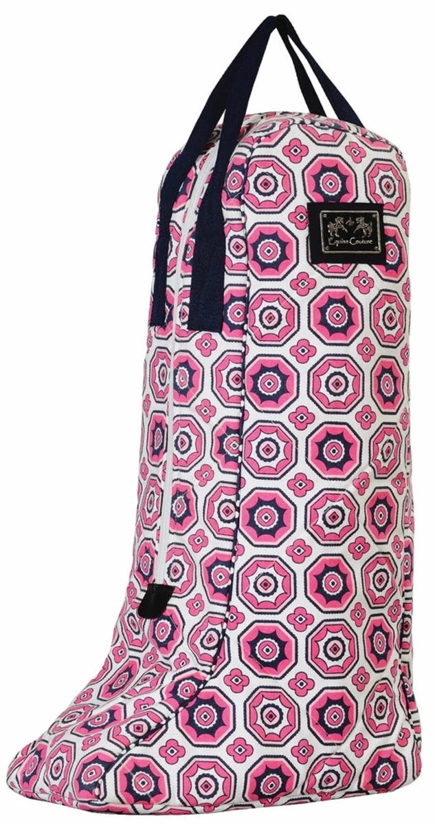 Equine Couture Kelsey Equestrian Boot Bag - Water Resistant Riding Boot Carrier with Full Zipper and geometric pattern