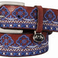Equine Couture Angela Leather Belt with blue embroidered floral pattern and silver buckle, premium equestrian style accessory