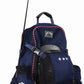 Water-Resistant Backpack - Equestrian Gear Bag with Multiple Pockets in navy blue with red trim and horse logo details