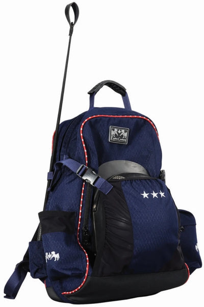 Water-Resistant Backpack - Equestrian Gear Bag with Multiple Pockets, Ec navy w/ec red piping/1