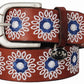 Equine Couture Sophia Leather Belt with blue and white floral embroidery and silver buckle for equestrian style