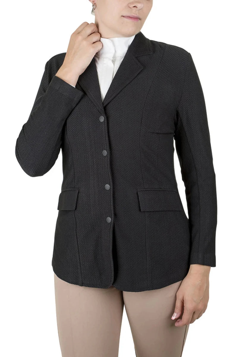 Equine Couture Women EquiVent 4-Snap Button Show Coat, Black/XXXL, view 7