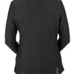 Back view of a woman wearing the Equine Couture Women EquiVent 4-Snap Button Show Coat in black, styled with beige riding pants.