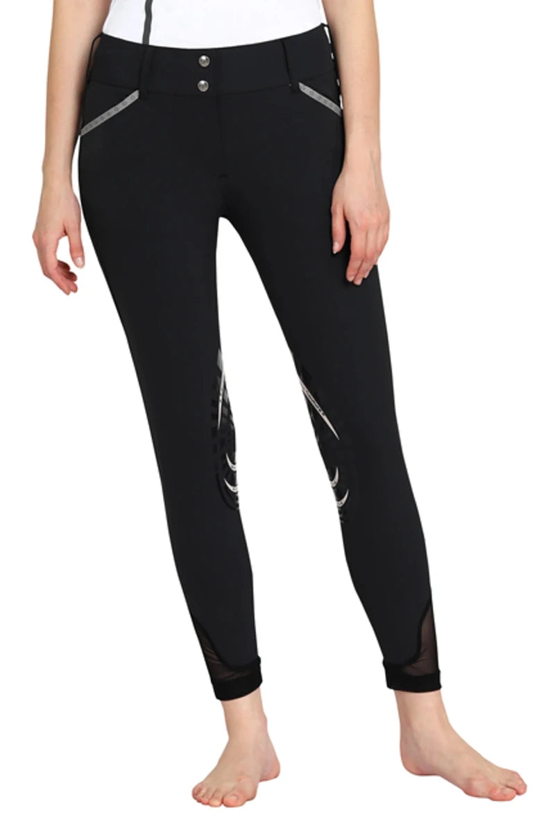 Equine Couture Malta Knee Patch Breeches - Women's Riding Pants with Floral Cutout Details - Pets Perfect