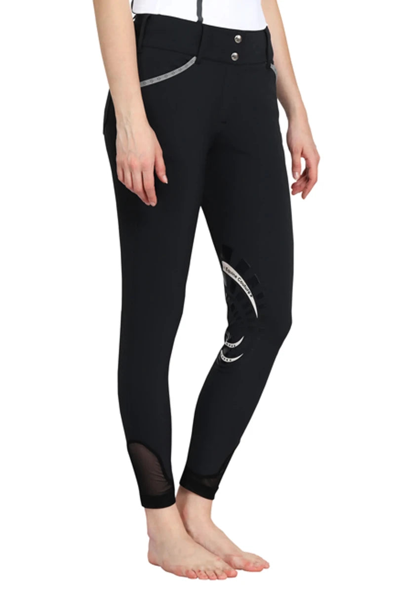 Equine Couture Malta Knee Patch Breeches - Women's Riding Pants with Floral Cutout Details - Pets Perfect
