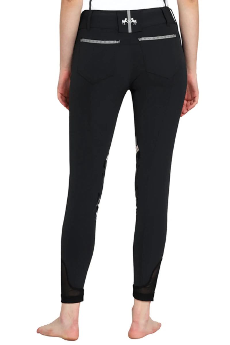 Equine Couture Malta Knee Patch Breeches - Women's Riding Pants with Floral Cutout Details - Pets Perfect