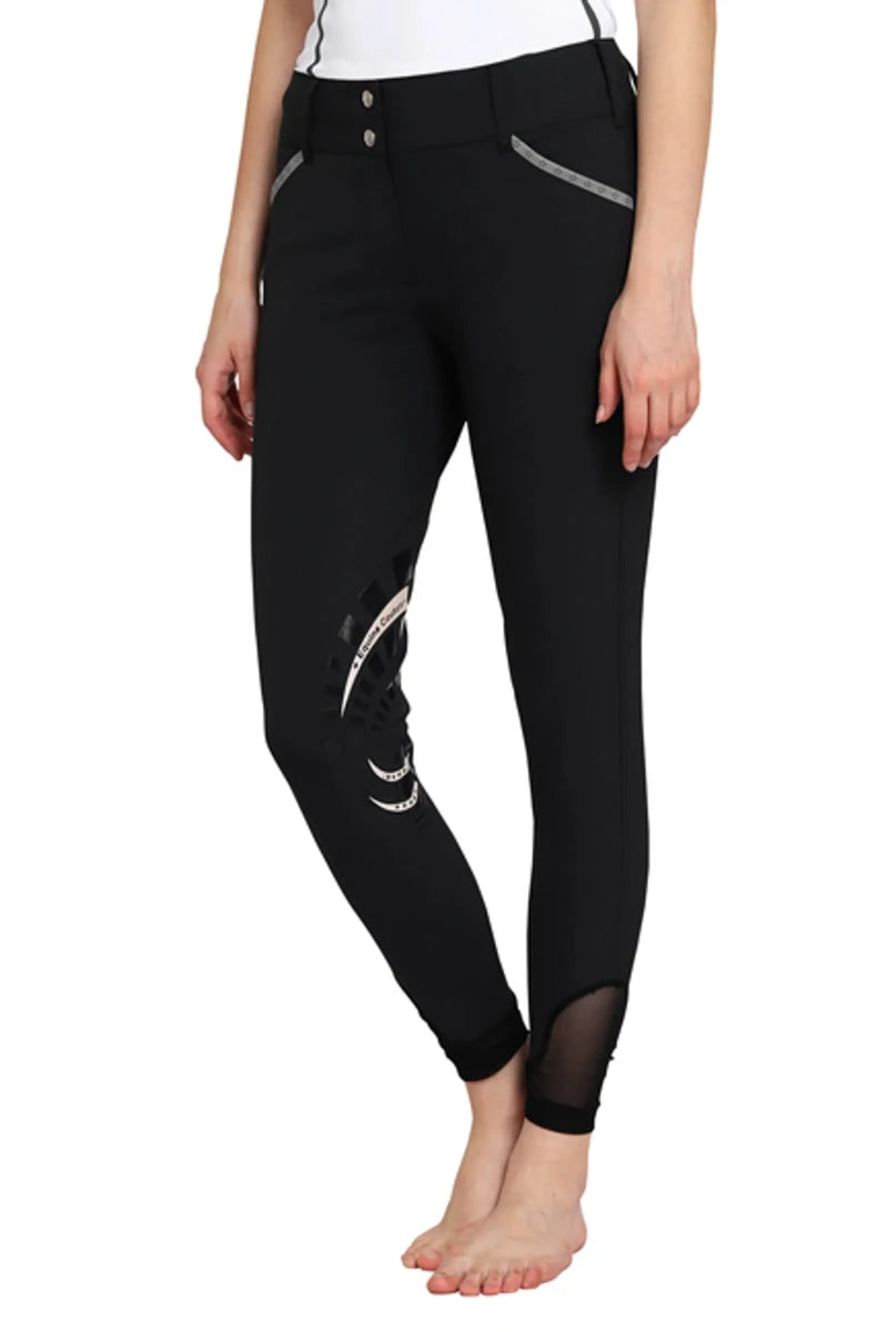 Equine Couture Malta Knee Patch Breeches - Women's Riding Pants with Floral Cutout Details - Pets Perfect