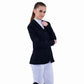 Woman wearing Equine Couture Ladies Oslo Show Coat - Lightweight Stretch Show Jacket for Equestrian Competition in black and white attire