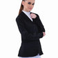 Model wearing Equine Couture Ladies Oslo Show Coat - Lightweight Stretch Show Jacket for Equestrian Competition in black and white attire