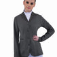 Woman wearing Equine Couture Ladies Oslo Show Coat - Lightweight Stretch Show Jacket for Equestrian Competition in dark gray color