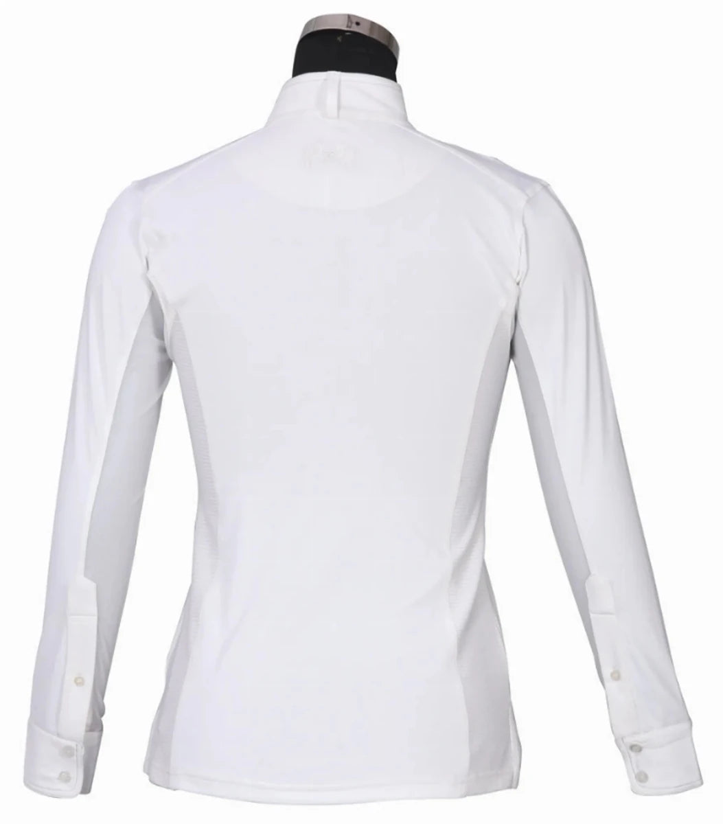 Equine Couture Cara Long Sleeve Show Shirt - Women's EquiCool Moisture Wicking Competition Shirt in white back view