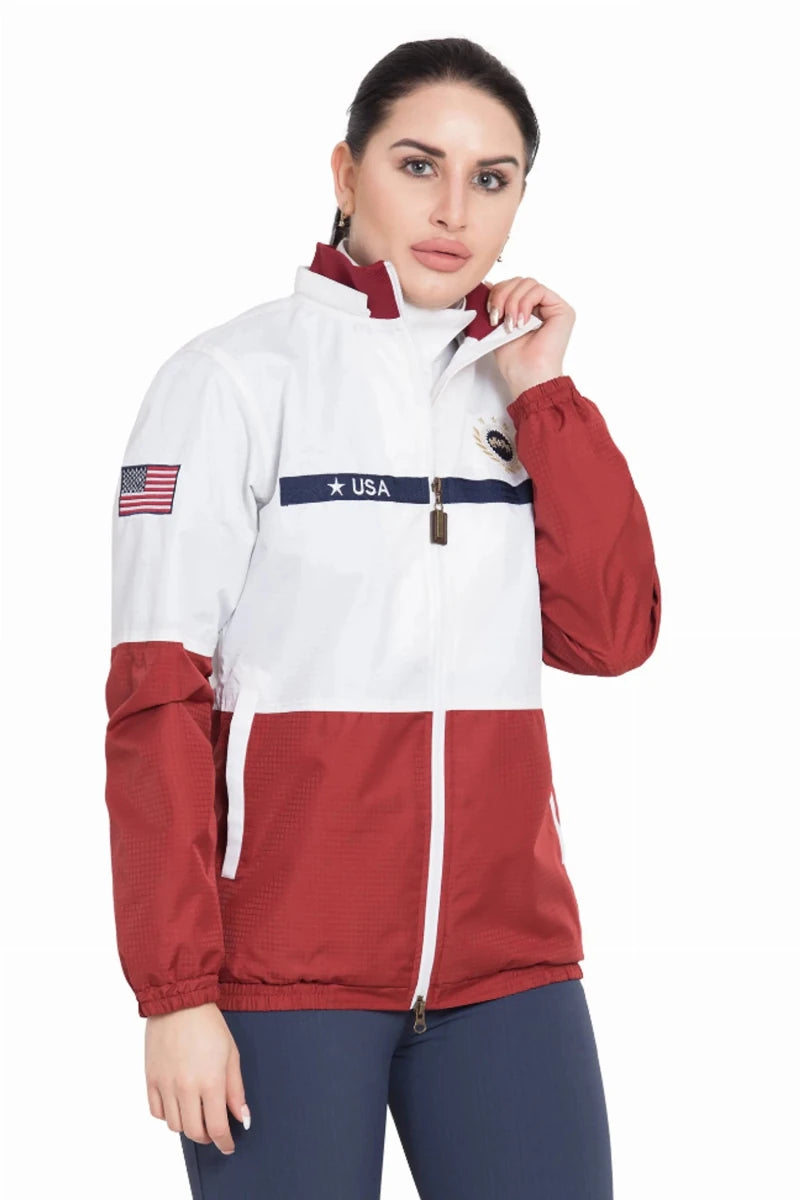 Equine Couture Ladies Marmara Rain Shell, White/ec red/1, view 13